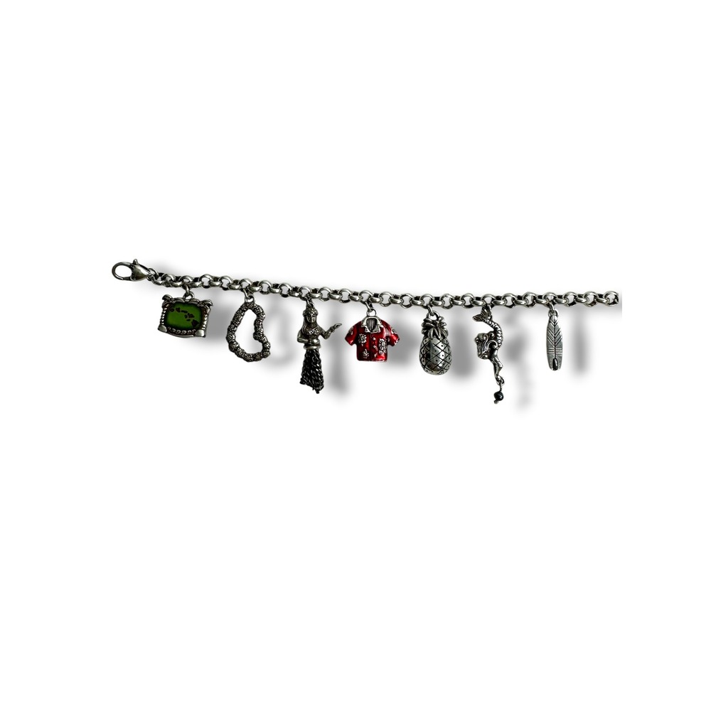 Brighton Charm Bracelet Women Silver-Plated Hawaii Tropical Enamel Charms 8.25in